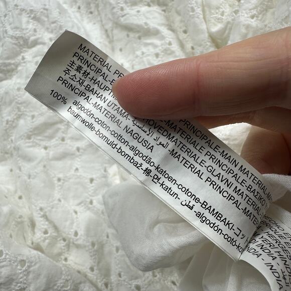 Zara White Eyelet Embroidered Puff Sleeve Boho Peasant Mini Dress Top Medium - Picture 9 of 12